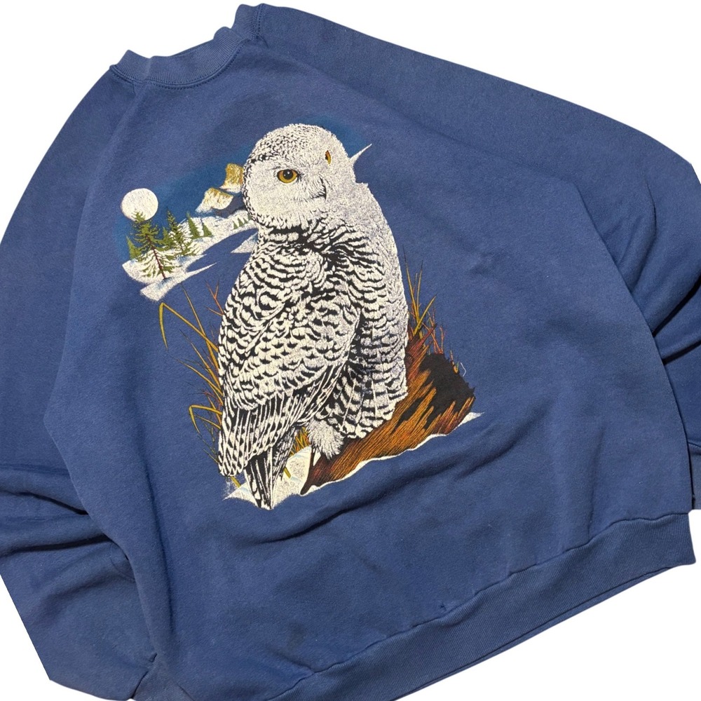 Vintage Snowy Owl Sweatshirt XXL Blue Vintage Graphic Raglan Jerzees  USA  90s